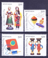 India 2010 MNH 4v, Children Day, Toys, Kite, Dolls, Top, Indipex - Poppen