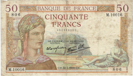 Billet De Cinquante Francs 1939 - 50 F 1934-1940 ''Cérès''