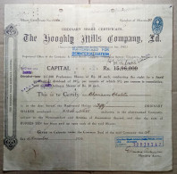 BRITISH INDIA 1934 THE HOOGHLY MILLS COMPANY LIMITED, TEXTILE, JUTE INDUSTRY....SHARE CERTIFICATE, REPAIRED - Industrie