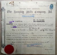 BRITISH INDIA 1942 THE HOOGHLY MILLS COMPANY LIMITED, TEXTILE, JUTE INDUSTRY....SHARE CERTIFICATE, REPAIRED - Industrie