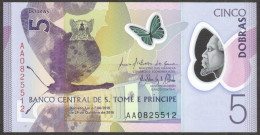 Sao Tome E Principe St Thomas 5 Dobras Polymer 2016 Block AA UNC - Sao Tomé Et Principe