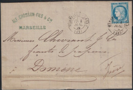 BOUCHES DU RHONE - MARSEILLE (GARE) - LE 4-7-1876 - INDICE 12 - SUR CERES N°60 - ENTETE USINE A REDON ALPHONSE CHOSSON. - 1849-1876: Klassieke Periode