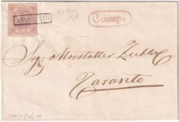 1858 21 Set 2 Gr. Sass 5 Su Sovracoperta Da Campi Pt.7  X Taranto Spl - Neapel