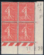 50c Semeuse Lignée Yvert 199, A De AA+A Du 11-2-29, ** - ....-1929