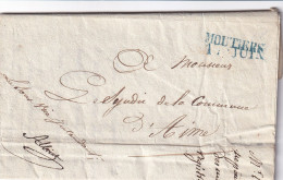 France Marque Postale - MOUTIERS 17 JUIN En Bleu - 1848 -  Tarentaise - 1801-1848: Precursors XIX