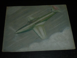 DESSIN CRAYONNE COULEUR D'AVION MILITAIRE - AVION CHASSEURS 550 K - SIGNE  (03/23) - Spaccati