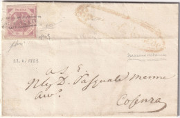 1858 28 Giu 2 Gr. Sass 5c Su Lettera Da Spezzano Albanese X Cosenza F.Ray, Chiav Spl - Neapel