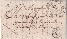 France Marque Postale - Cursive 27/ Auneau & T.12 Gallardon 1836 - 1801-1848: Précurseurs XIX