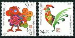 Aitutaki, 2016, Chinese New Year, Year Of The Rooster, MNH, Michel 960-961y - Aitutaki