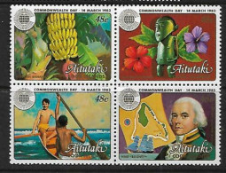 Aitutaki, 1983, Commonwealth Day, Bligh, Ship, Map, MNH Block, Michel 456-459 - Aitutaki