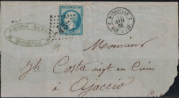 EMPIRE - N°22 - OBLITERATION GC45 D'AJACCIO - FRAGMENT DE LETTRE DE MARSEILLE 2 BAT.A.VAP 2 - 10-11-1855 - RARE CACHET - 1849-1876: Klassieke Periode