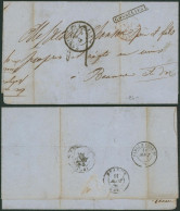 LAC Non Affranchie (Courcelles, 1855) + Obl Ambulant Midi N°6 & Griffe Encadrée GOSSELIES > Ngc En Vins à Beaune - Bahnpoststempel