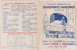 Société Générale Des Transports Maritimes Marseille Lignes De L'Algérie Horaire Hiver Printemps 1958 - Other & Unclassified