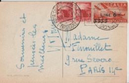 ITALIE - 1948 - POSTE AERIENNE SURCHARGE Sur CARTE ! De ROMA => PARIS - Airmail
