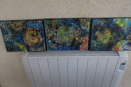 3 Peintures Abstraites 35cm X 28 ( 105cm)  Authentiques Et Signées - Acrilicos