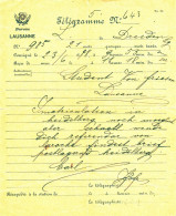 Schweiz Amt Lausanne 1898 Deco Telegramm Telegram Suisse Switzerland Svizzera - Telegrafo