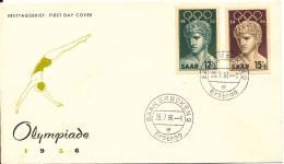 Saar FDC 25-7-1956 Complete Set Of 2 Olympic Games Melbourne With Cachet - Summer 1956: Melbourne