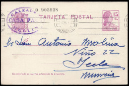 Albacete - Edi O EP 69 - Entero Postal Mat Rodillo "Hellín 18/4/34" + Cuño Publicitario - 1931-....