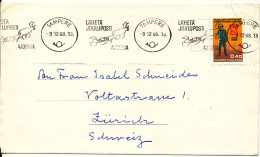 Finland Cover Sent To Switzerland Tampere9-12-1968 Special Christmas Slogan Single Franked - Briefe U. Dokumente