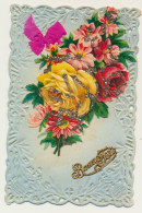 Carte Fantaisie Dentelée - Bouquet Chromo à Système - Ruban - Strass... - A Systèmes