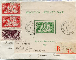 OCEANIE LETTRE RECOMMANDEE DEPART PAPEETE 4-2-38 ILE TAHITI POUR LA FRANCE - Lettres & Documents