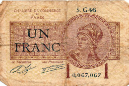 ASSIGNATS UN FRANC CHAMBRE DE COMMERCE DE PARIS ANNEE 1919 /1922 - Assegnati