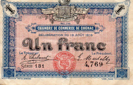 Assignat Un Franc Chambre De Commerce De Cognac Année 19 Aout 1916 - Assignats