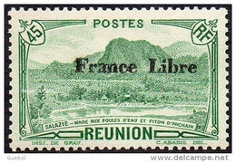 Réunion N° 194 ** Vue -> Salazie, Mare Aux Poules D'eau Et Piton D'Auchain - 45 C Vert, Surchargé France Libre - Neufs