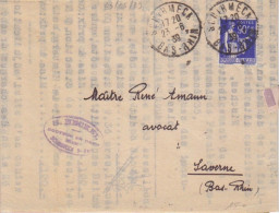 Lettre Obl. Schirmeck Le 23/6/39 (Tarif Du 17/11/38) Sur N° 368 90c Paix - 1932-39 Paix