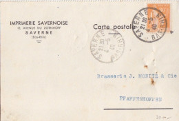 Carte-Lettre "Imprimerie Savernoise" Obl. Saverne Le 4/5/40 (Tarif Du 1/12/39) Sur N° 366 80c Paix - 1932-39 Paix