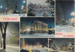 CARTOLINA  TORINO,PIEMONTE-ANGOLI PITTORESCHI DELLA CITTA SOTTO LA NEVE-PIAZZA STATUTO-CASTELLO MEDIOEVAL,VIAGGIATA 1982 - Castello Del Valentino