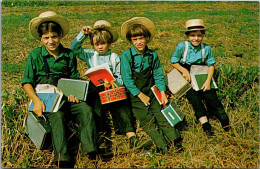 Pennsylvania Dutch Country Group Of Amish School Boys Resting Along The Road - Lancaster