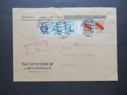 1948 Französische Zone MiF Nr.8 (2), Nr.9 Und Württemberg Nachnahme Einschreiben R-Zettel Als Stempel Reutlingen 1 - Wurtemberg