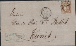 CERES - N°56 - MARSEILLE BOITE MOBILE - 1-3-1870 - ANNULATION GC5015 DE BONE ALGERIE - LETTRE POUR TUNIS - SANS TEXTE. - 1849-1876: Periodo Clásico