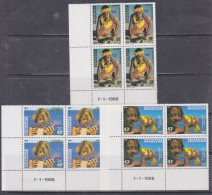 Polynésie N° 249 / 51 XX Visages Polynésiens, Les 3 Vals En Bloc De 4 Coin Daté Du 7 . 1 . 1985 Sans Charnière, TB - Nuevos