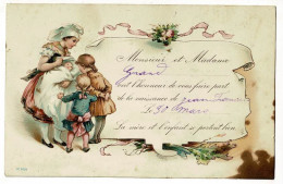 Carte Gauffrée, Maman Montrant Bébé à Ces Soeurs - Faire-part De Naissance - Circulé 1909 - Naissance