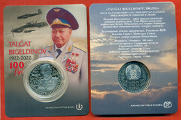 Kazakhstan 2022.Talgat Bigeldinov - Attack Pilot, Twice A Hero WWII. Silver Copper-nickel Blister Coin. - Kazajstán