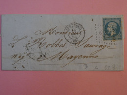 BQ4 FRANCE  BELLE  LETTRE +++1863 BORDEAUX A MAYENNE  +NAPOLEON N°22+ AFFR. PLAISANT+++ + - 1862 Napoléon III