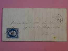 BQ4 FRANCE BELLE  LETTRE+++1866 PARIS  +NAPOLEON N°14 FONCé + AFFR. PLAISANT+++ + - 1853-1860 Napoléon III.