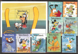 Delcampe - TURKS CAICOS ISL Disney,sport Turtle  Set 9 Stamps+S/Sheet  MNH - Disney