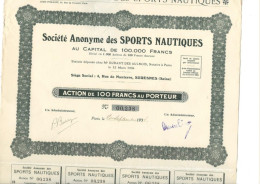 SOCIETE DES SPORTS NAUTIQUES- -SURESNES -DIVISE EN 1000 ACTIONS DE 100 FRS -ANNEE 1931 - Sports
