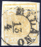 O 1850, 5 Cent. Giallo Ocra, Ben Marginato (Sass. 1 - 250,-) - Lombardo-Vénétie