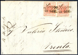 Cover 1850, 15 Cent. Rosso, Coppia Su Lettera Da Lecco, Firm. Colla (Sass. 3 - ANK 3HI) - Lombardy-Venetia