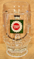 CHOPE A BIERE EN VERRE 1898 BASSE YUTZ LA BIERE DU PAYS LORRAIN HAUTEUR 128 MM ( BRASSERIE DE THIONVILLE BASSE YUTZ ) - Bicchieri