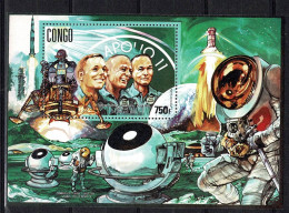 Congo Republic Space 1991 20th Anniversary Of Apollo 11. Observatory On The Moon And Tribute To Pioneers. - Autres & Non Classés
