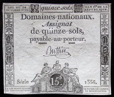 Francs - 15 Sols - 1792 - Série 1356 - TTB+ - Assignate