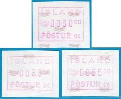 1993 Island Iceland ATM 2 / Machine # 04 Set 30/35/55 Kr. ** Frama Automatenmarken Distributeur Etiquetas Automatici - Franking Labels