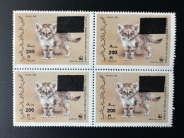 Yemen Jemen 1989 / 1993 Mi. 125 Block Of 4 WWF W.W.F. Faune Fauna Overprint Surchargé Sand Cat Chat Des Sables Sandkatze - Felinos