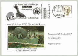 Deutsche Bundespost 1991, Postkarte Zoo Osnabrück, Rebhuhn / Perdrix / Partridge, Pinguin / Penguin - Perdrix, Cailles