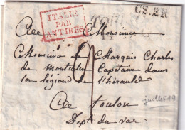 France Marque Postale - Marques D'Entrées - Italie Par Antibes 1819 - Entry Postmarks